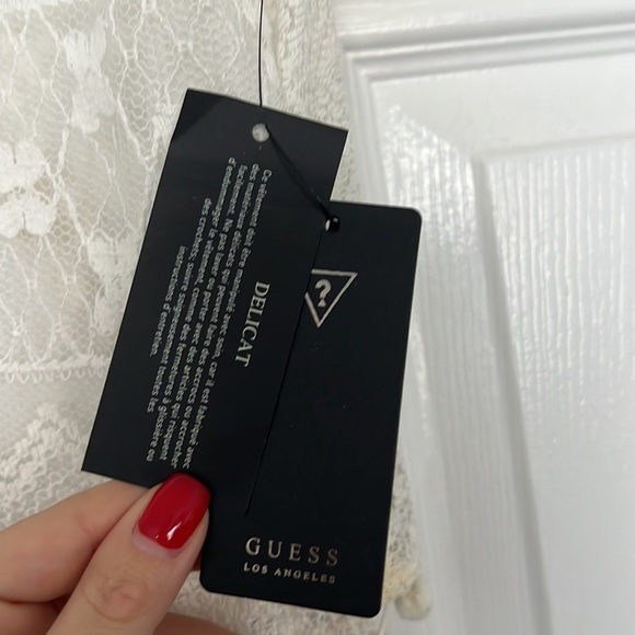 Guess White Lace Blouse with Pom Pom Trim - Picture 3 of 9